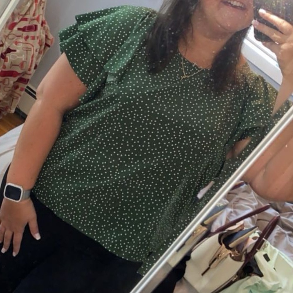 Plus - Green Polka Dot Ruffle Sleeve Top - 3X